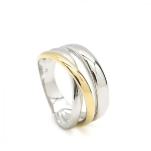 Anillos Dorados | Anillos Bicolor | LINEARGENT Anillo bicolor diseño de triple carril en plata lisa