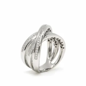Anillos De Diseño | Anillos Grandes | LINEARGENT Anillo circonitas triple raíl cruzado