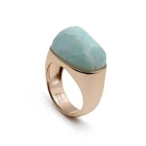 Anillos Especiales | Anillos Con Piedras | LINEARGENT Anillo con piedra aquamarina engastada en plata bañada en rosa