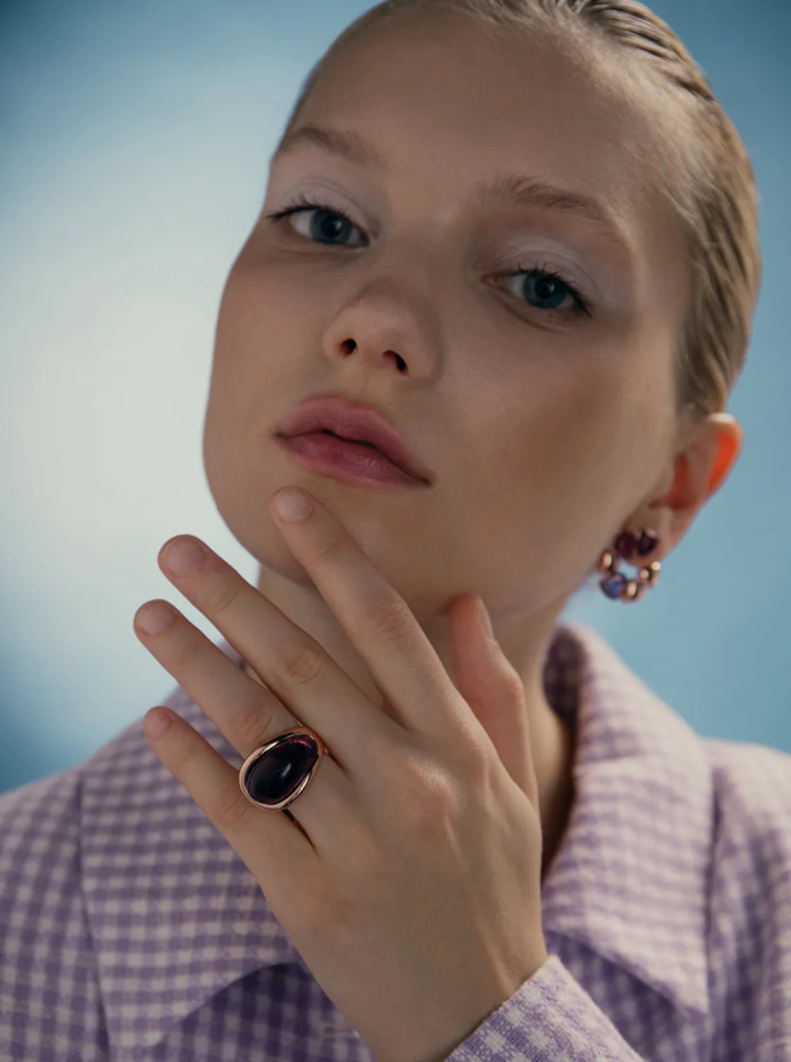Anillos Con Piedras | Anillos Grandes | LINEARGENT Anillo con piedra morada y plata bañada en rosa