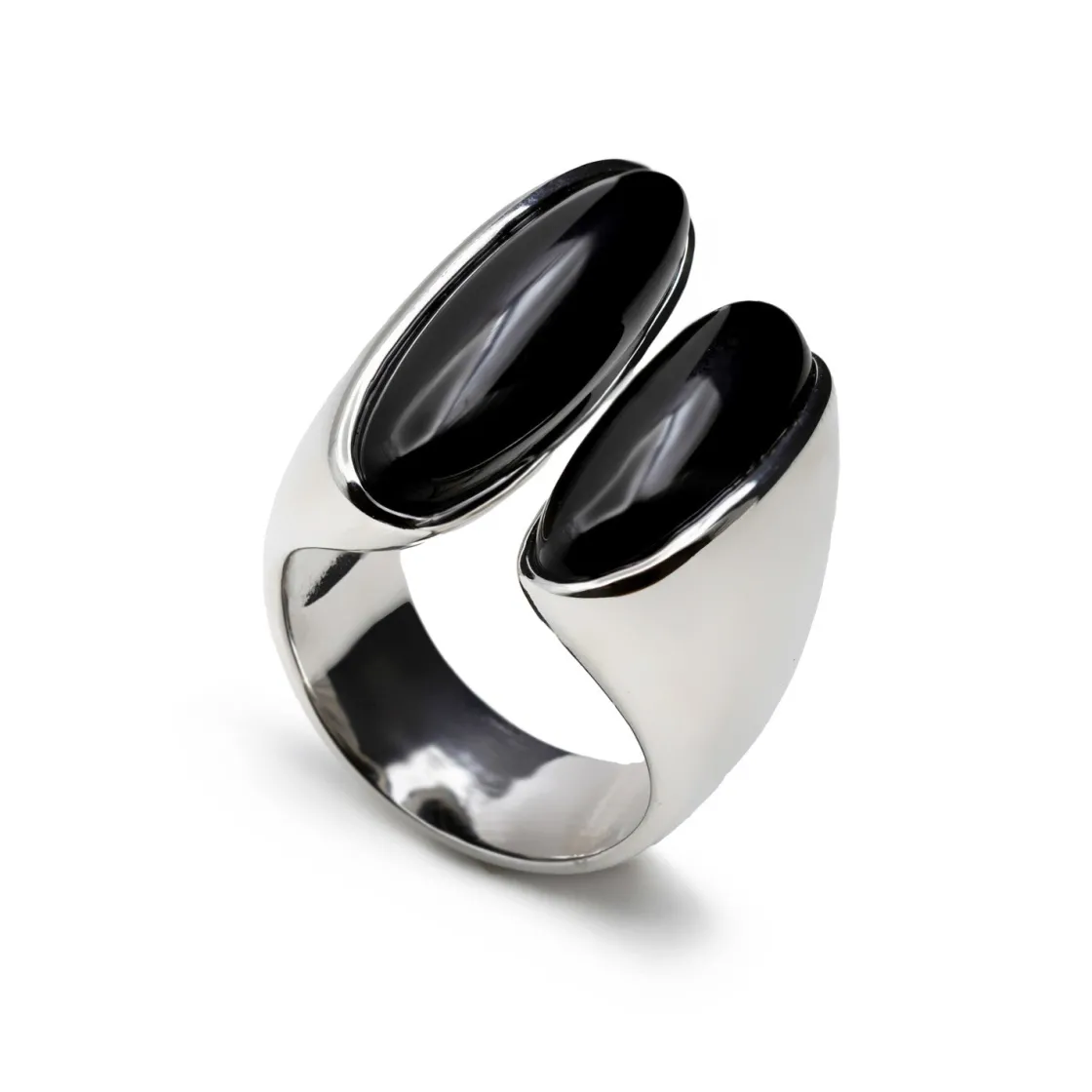 Anillos Con Piedras | Anillos Grandes | LINEARGENT Anillo con piedra ónix diseño abierto de plata