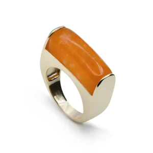 Anillos Con Piedras | Anillos Grandes | LINEARGENT Anillo con piedra tono naranja en forma rectangular