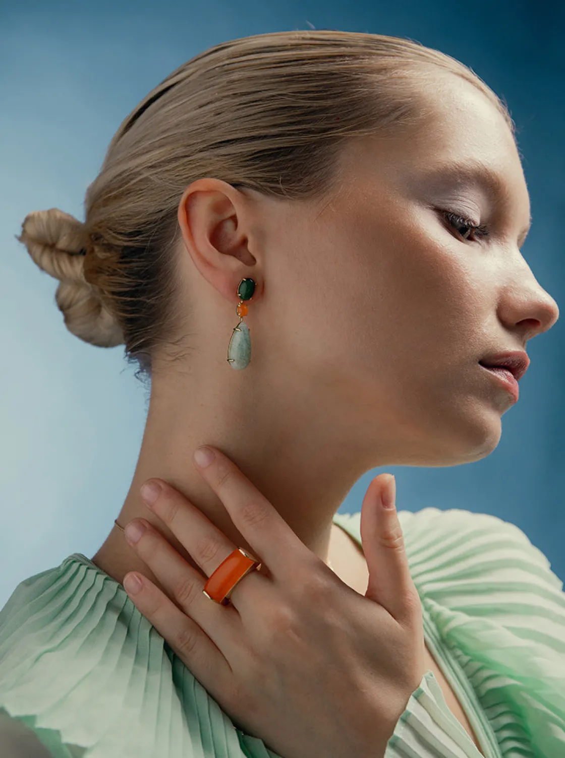Anillos Con Piedras | Anillos Grandes | LINEARGENT Anillo con piedra tono naranja en forma rectangular