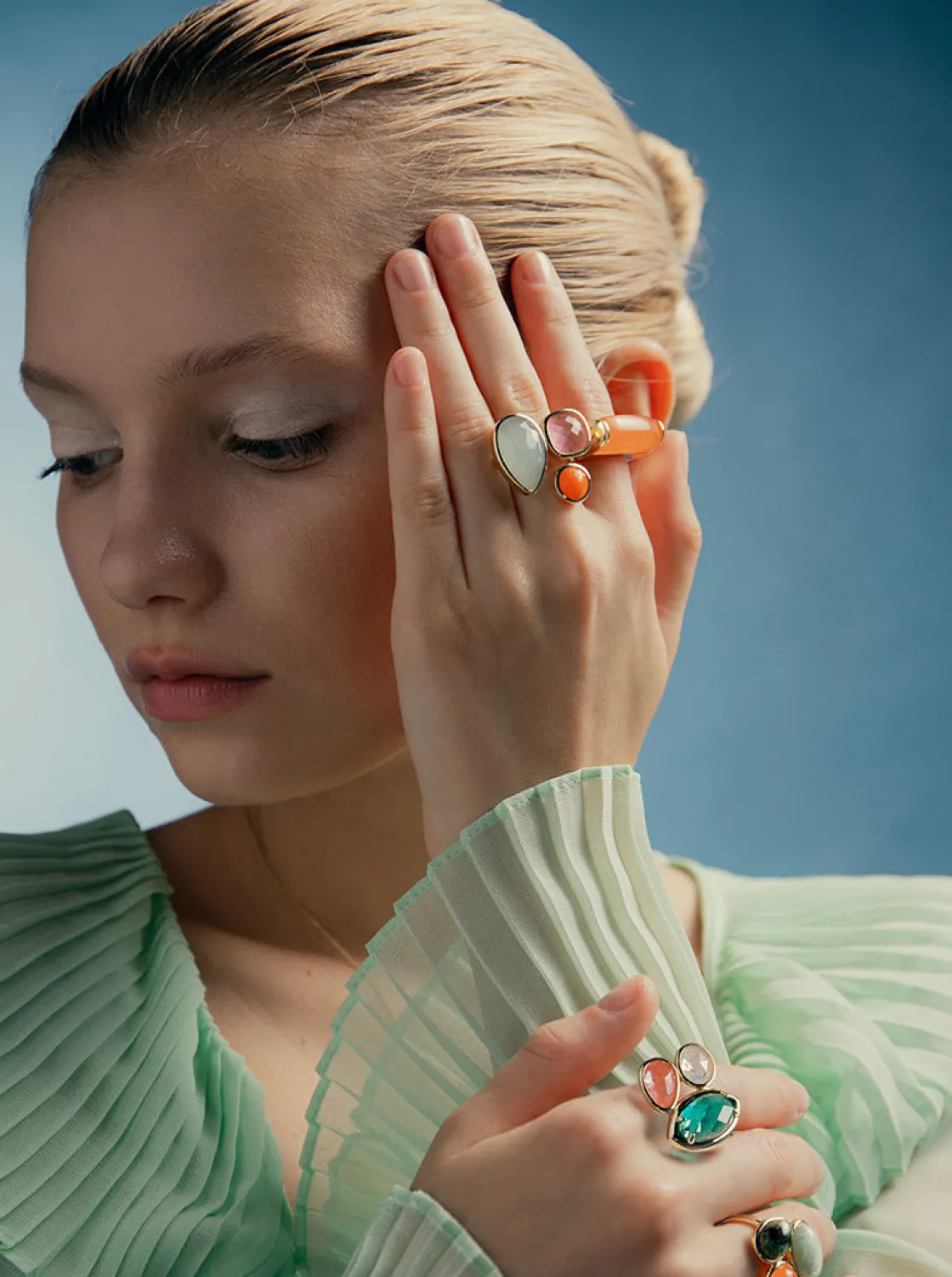 Anillos Con Piedras | Anillos Grandes | LINEARGENT Anillo con piedra tono naranja en forma rectangular