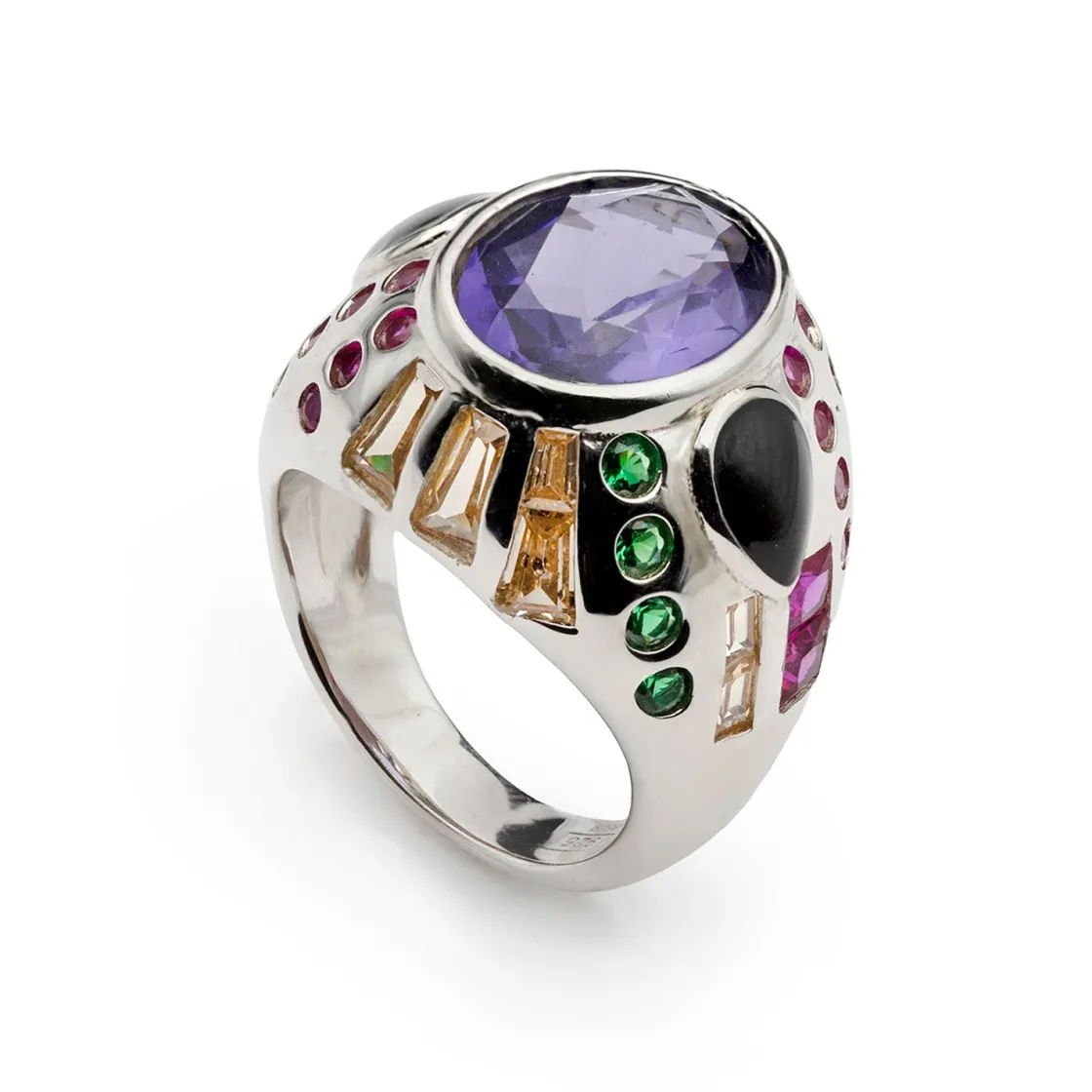 Anillos De Diseño | Anillos Con Piedras | LINEARGENT Anillo con piedras de colores multicolor diseño chaos