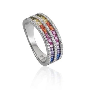 Anillos Con Piedras | LINEARGENT Anillo con piedras diseño doble raíl multicolor