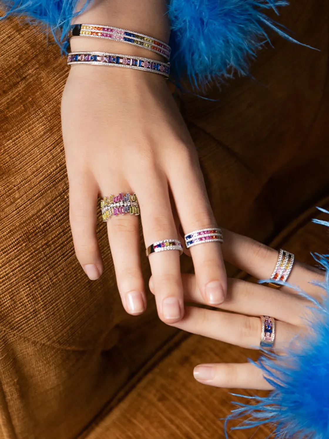 Anillos Con Piedras | LINEARGENT Anillo con piedras diseño doble raíl multicolor