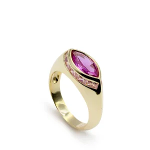 Anillos Dorados | Anillos Pequeños | LINEARGENT Anillo con piedras en forma oval en tono rosa y circonitas