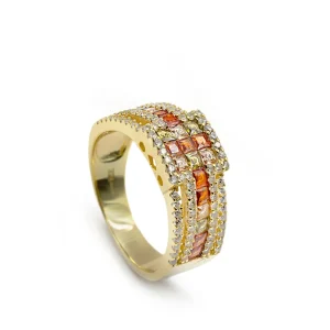 Anillos Dorados | Anillos Con Piedras | LINEARGENT Anillo con piedras en tonos cálidos anaranjados
