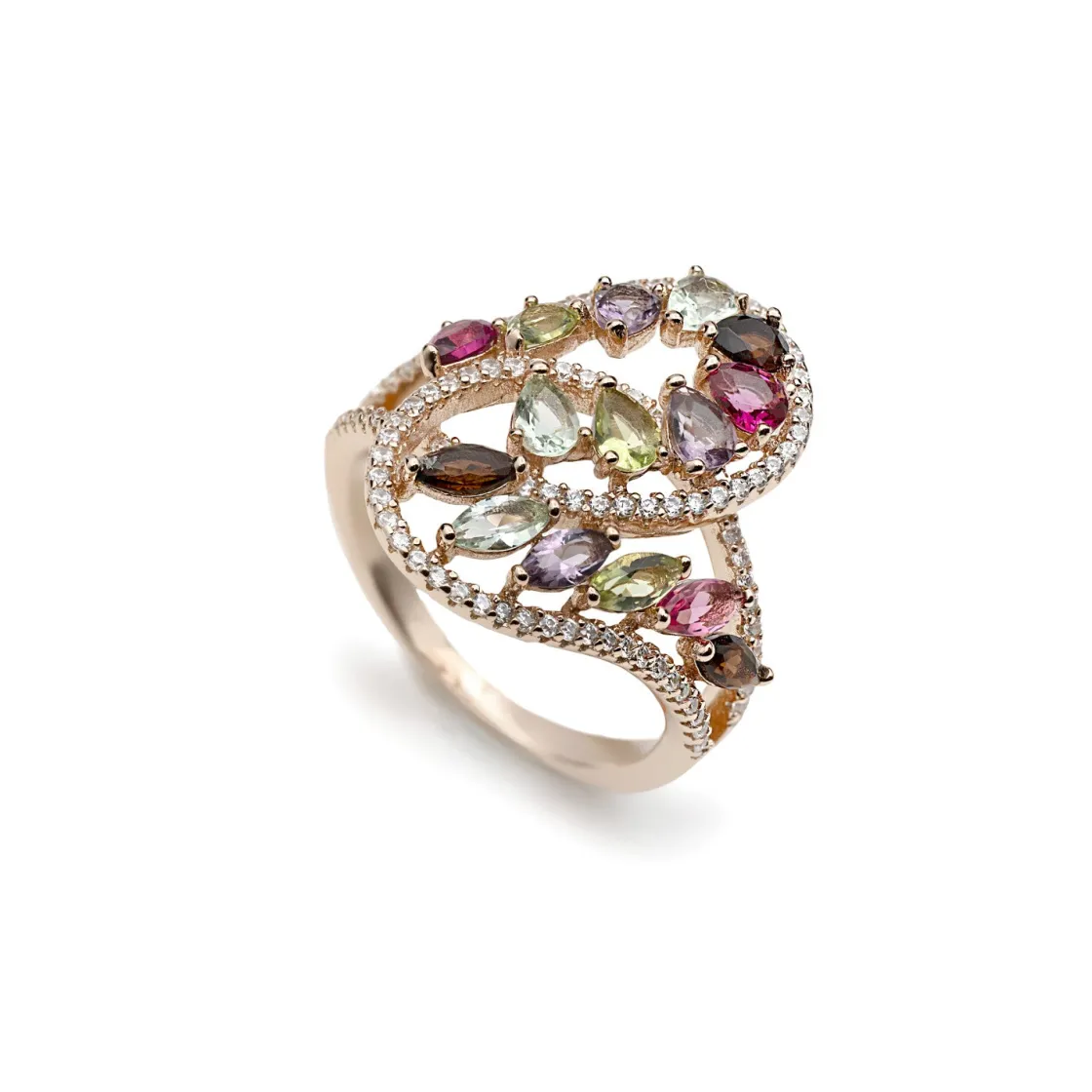 Anillos Con Piedras | LINEARGENT Anillo con piedras multicolor de plata bañada en oro rosa