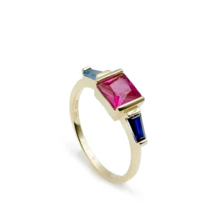 Anillos Con Piedras | LINEARGENT Anillo con piedras pieza central en rosa y piezas laterales en tonos azul