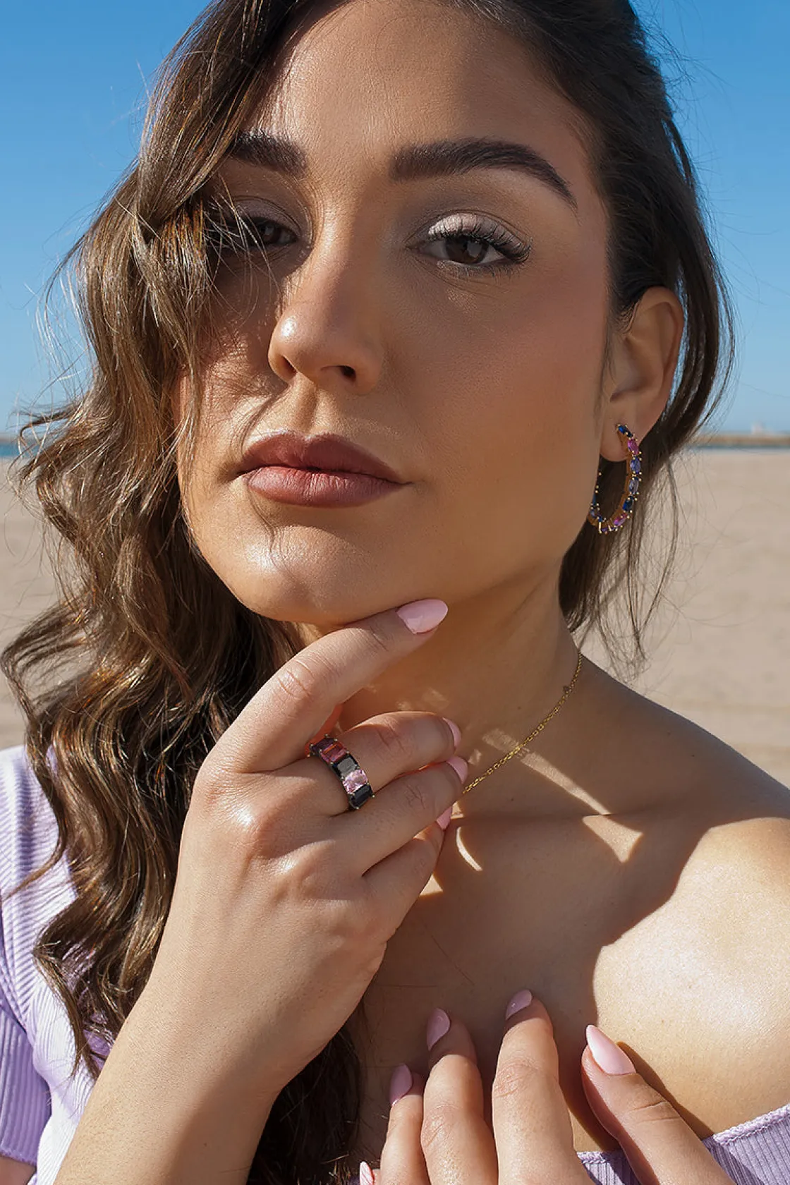 Anillos Con Piedras | LINEARGENT Anillo con piedras talla esmeralda en tonos azul y morados