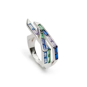 Anillos Con Piedras | LINEARGENT Anillo con piedras tono azul estilo geométrico