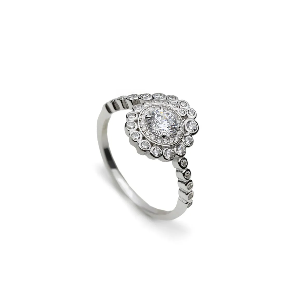 Anillos De Diseño | Anillos Circonitas | LINEARGENT Anillo de plata circular con circonita al rededor de una pieza central
