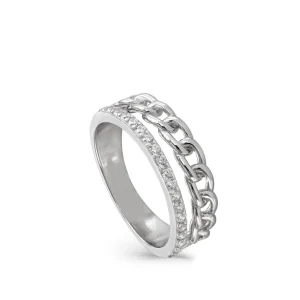 Anillos Anchos | LINEARGENT Anillo de plata doble rail en circonita y diseño eslabon (Testing)