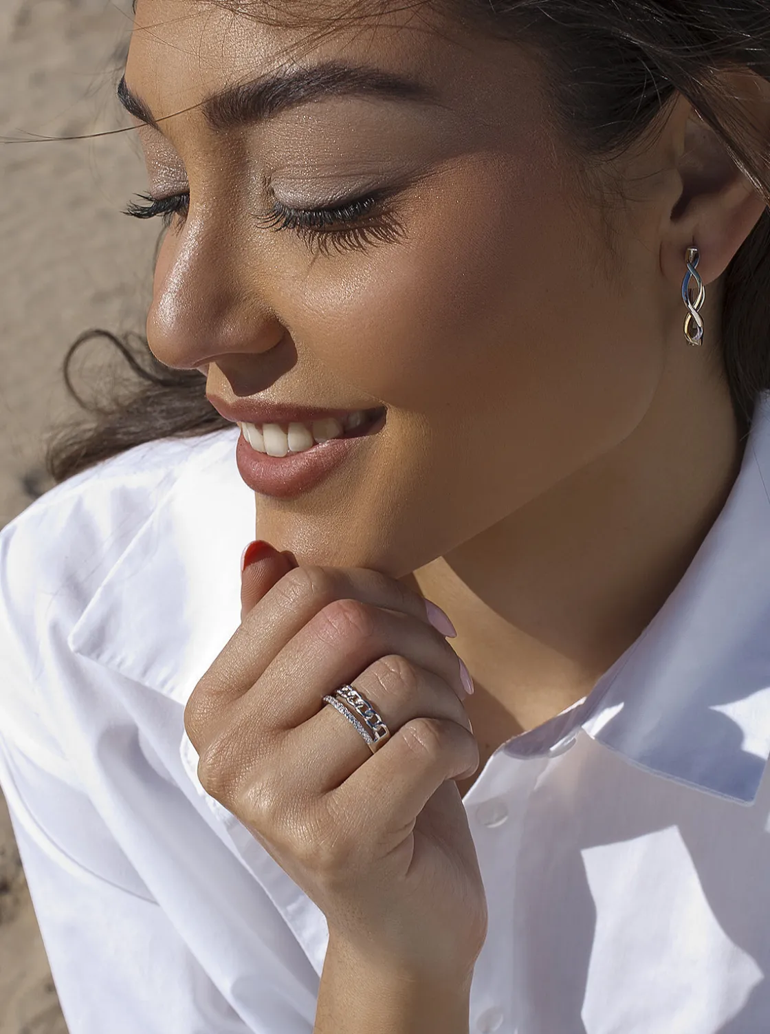 Anillos Anchos | LINEARGENT Anillo de plata doble rail en circonita y diseño eslabon (Testing)
