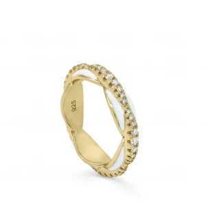 Anillos Finos | LINEARGENT Anillo esmalte blanco diseño bubble con circonitas