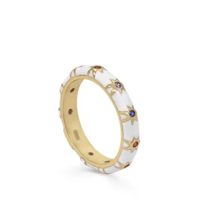 Anillos Finos | LINEARGENT Anillo esmalte blanco diseño estrellas multicolores