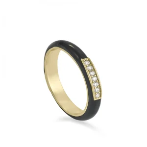 Anillos Pequeños | Anillos Finos | LINEARGENT Anillo esmalte diseño circular tono negro con circonitas