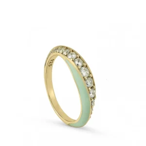 Anillos Finos | LINEARGENT Anillo esmalte diseño de circonitas y baño de oro