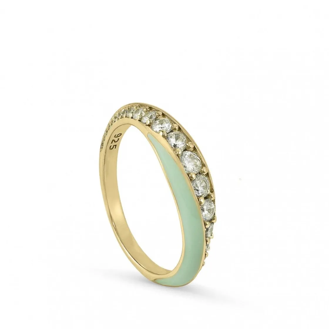 Anillos Finos | LINEARGENT Anillo esmalte diseño de circonitas y baño de oro