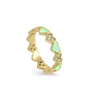 Anillos Finos | LINEARGENT Anillo esmalte diseño de corazones verde menta y circonitas