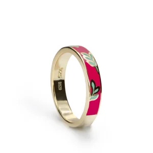 Anillos Finos | LINEARGENT Anillo esmalte fucsia motivo floral