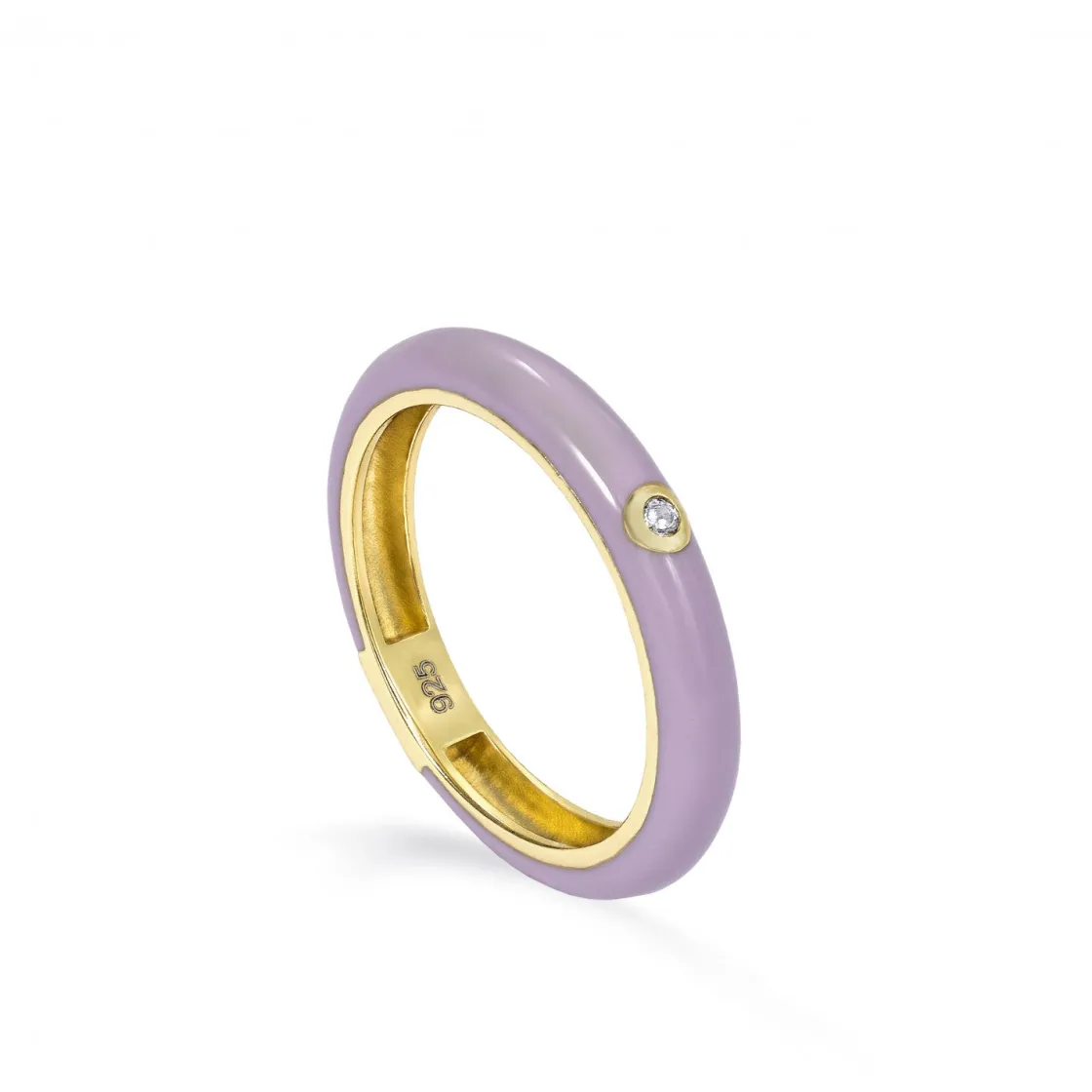 Anillos Pequeños | Anillos Finos | LINEARGENT Anillo esmalte lila diseño circonita central bañado en oro
