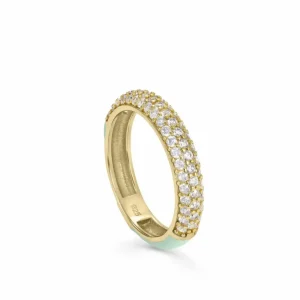 Anillos Finos | Anillos Circonitas | LINEARGENT Anillo esmalte menta con engaste de circonitas