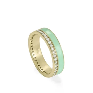 Anillos Circonitas | LINEARGENT Anillo esmalte menta diseño carril de circonitas