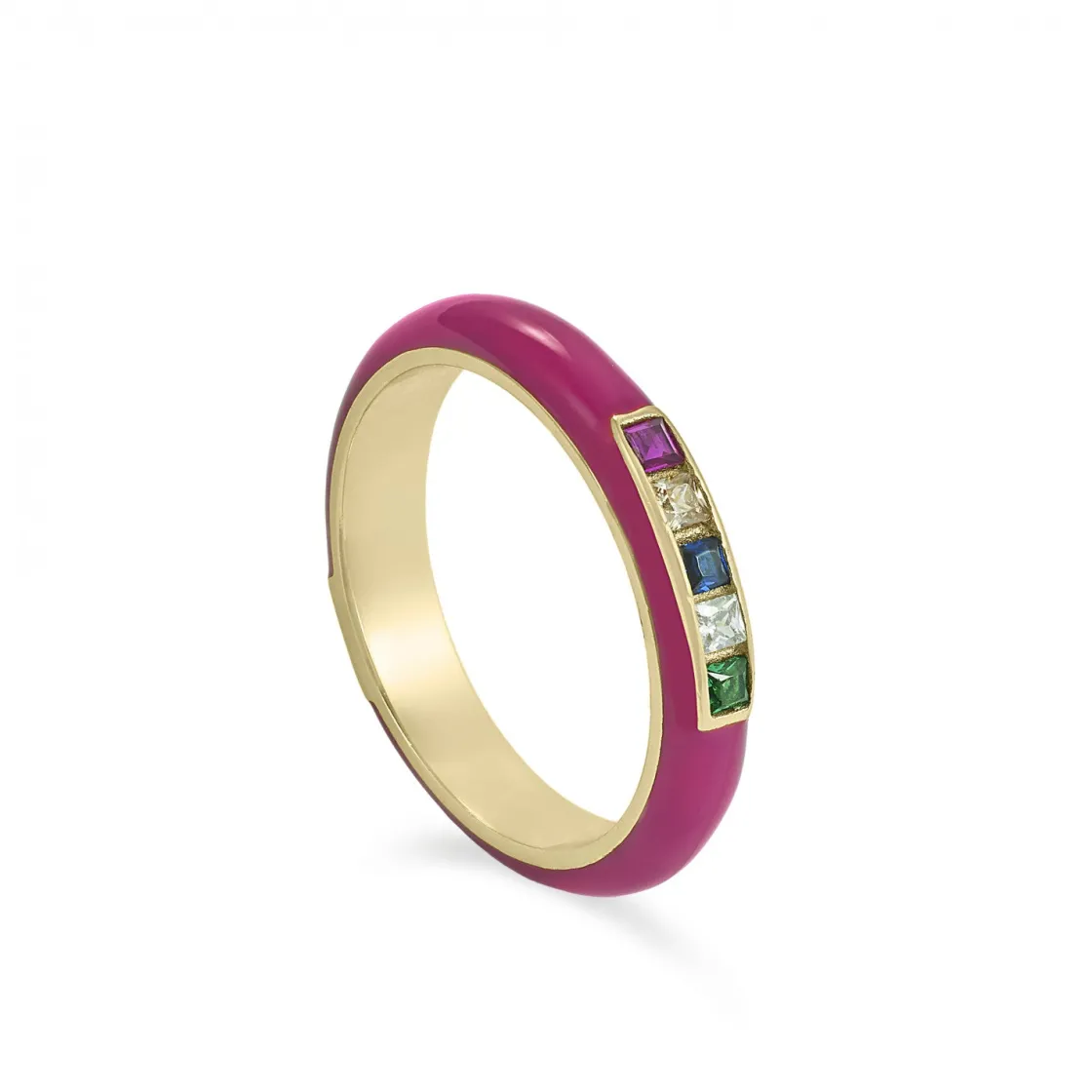 Anillos Con Piedras | Anillos Finos | LINEARGENT Anillo esmalte púrpura diseño cuarzos adamantinos multicolores