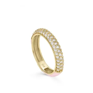 Anillos Finos | Anillos Circonitas | LINEARGENT Anillo esmalte rosa con engaste de circonitas