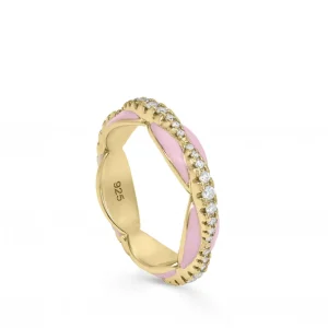 Anillos Finos | LINEARGENT Anillo esmalte rosa diseño bubble con circonitas