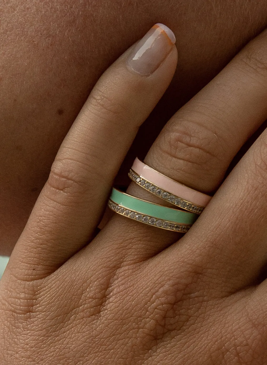 Anillos Circonitas | LINEARGENT Anillo esmalte rosa diseño carril de circonitas