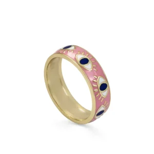 Anillos Anchos | LINEARGENT Anillo esmalte rosa diseño de cenefa con dibujo de ojo