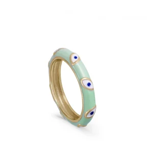 Anillos Finos | LINEARGENT Anillo esmalte verde menta diseño ojos bañado en oro