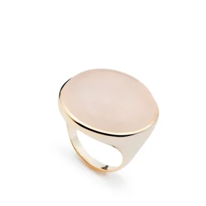 Anillos Dorados | Anillos Con Piedras | LINEARGENT Anillo grande de plata bañada en oro y quarzo rosa