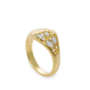 Anillos Dorados | Anillos Pequeños | LINEARGENT Anillo sello con motivo de ópalo y circonitas