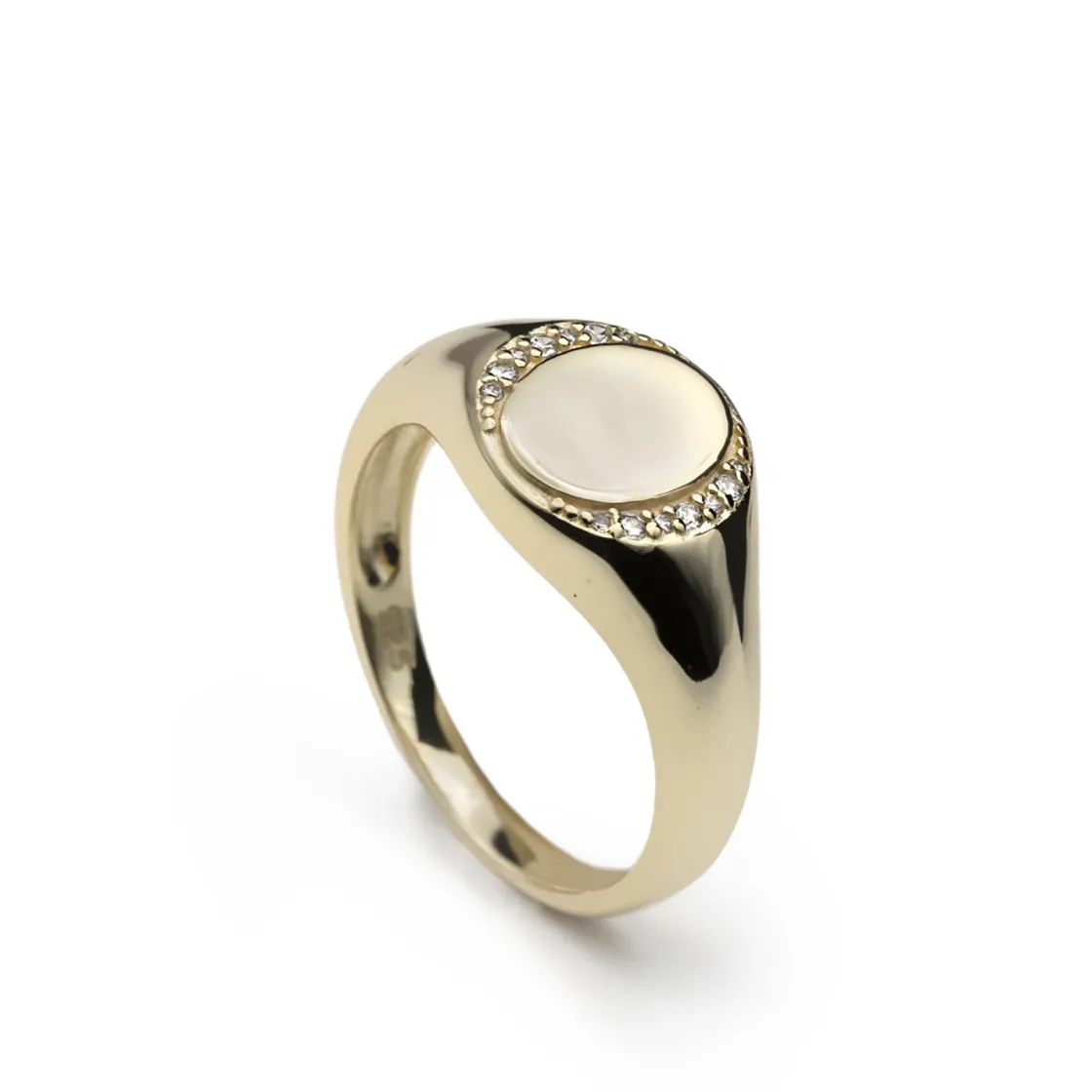 Anillo Sello | LINEARGENT Anillo sello de plata bañada en oro con circonitas
