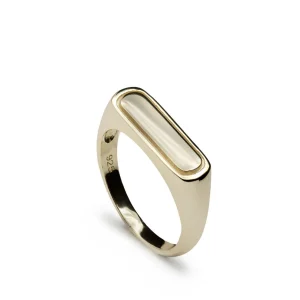 Anillo Sello | LINEARGENT Anillo sello de plata bañada en oro diseño alargado