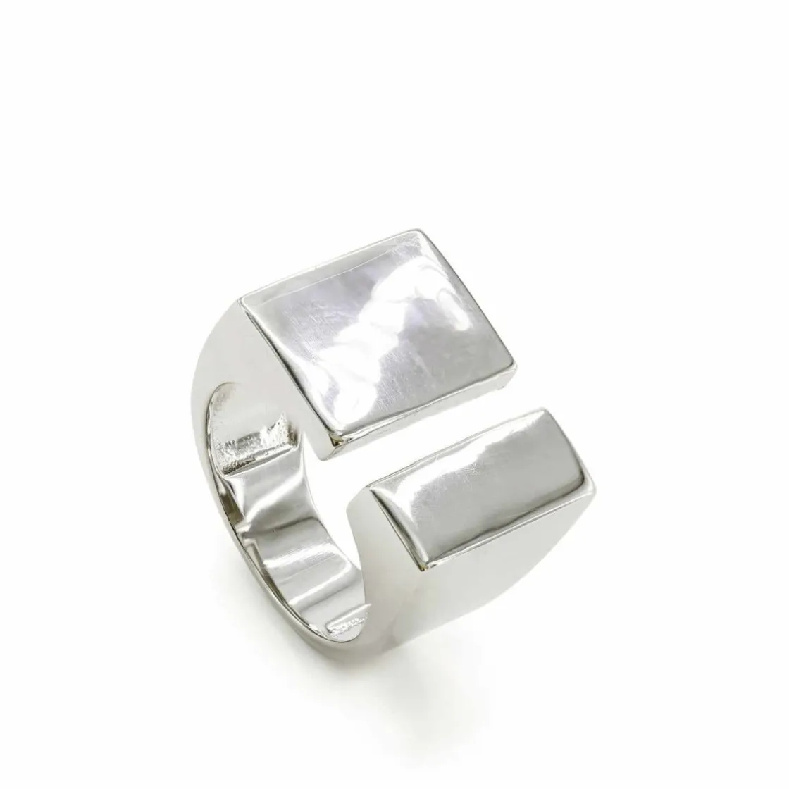 Anillos De Diseño | Anillos Anchos | LINEARGENT Anillo sello diseño abierto con plata lisa