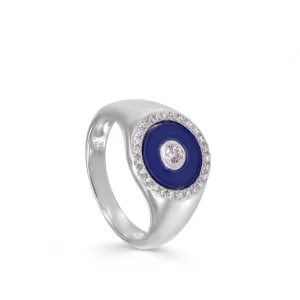 Anillo Sello | LINEARGENT Anillo sello diseño círculo de lapislázuli y circonitas