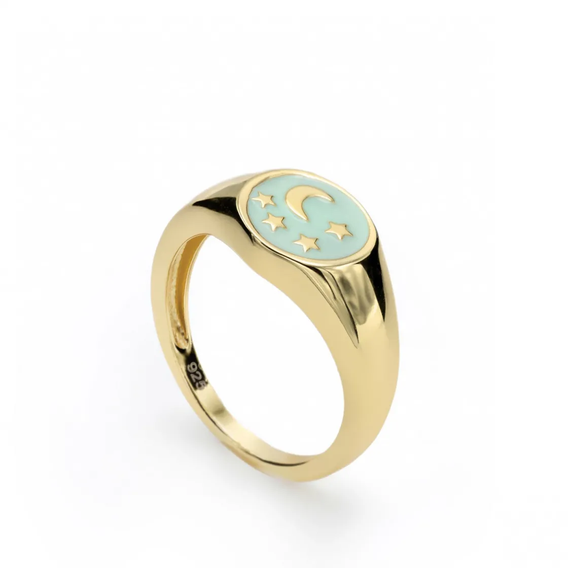 Anillo Sello | LINEARGENT Anillo sello diseño de esmalte dibujo de luna y estrellas