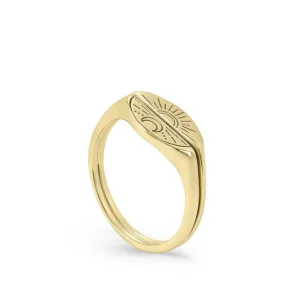 Anillos Dorados | Anillo Sello | LINEARGENT Anillo sello diseño dividido con grabado de luna y sol