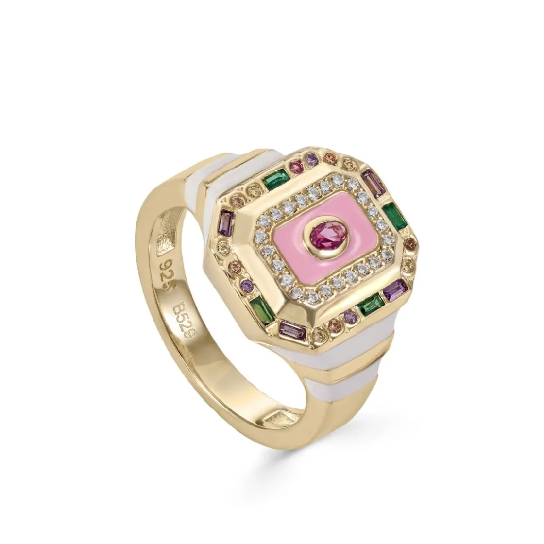 Anillos Con Piedras | LINEARGENT Anillo sello diseño octagonal con esmalte y circonitas