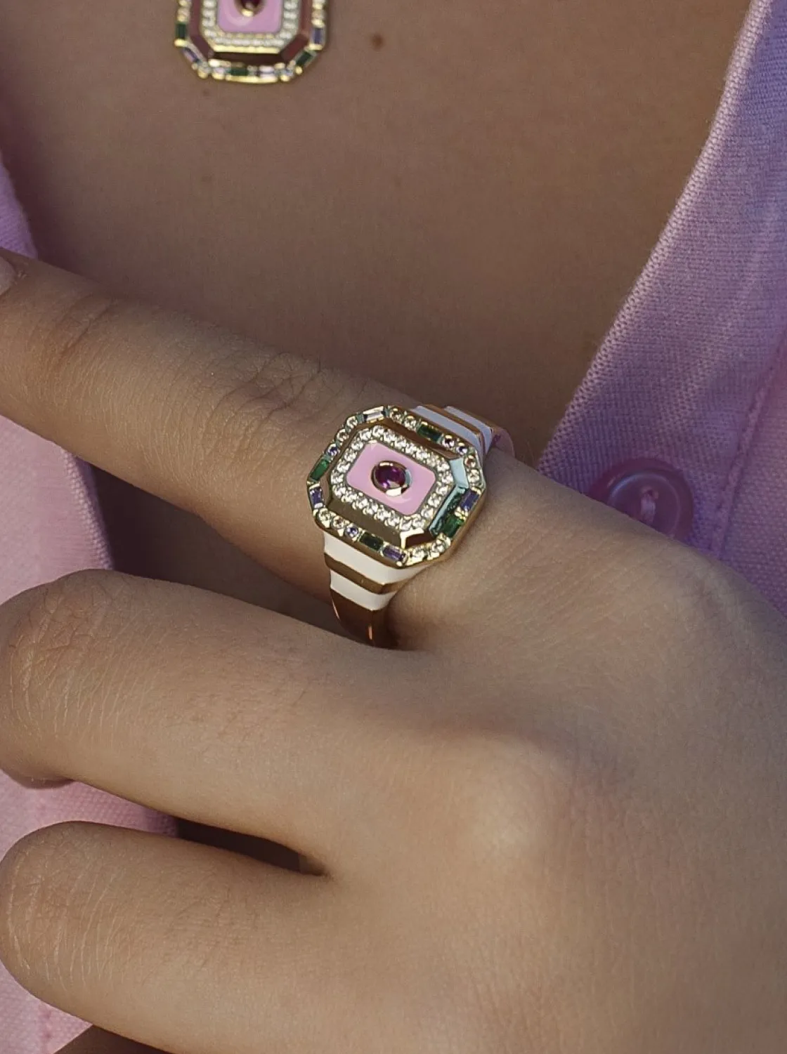 Anillos Con Piedras | LINEARGENT Anillo sello diseño octagonal con esmalte y circonitas