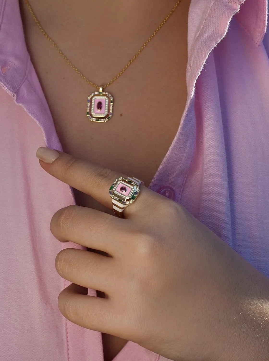 Anillos Con Piedras | LINEARGENT Anillo sello diseño octagonal con esmalte y circonitas