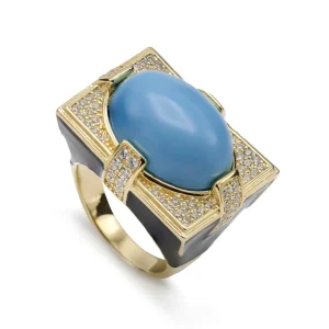 Anillos De Diseño | Anillos Grandes | LINEARGENT Anillo sello diseño rectangular con circonitas y esmalte