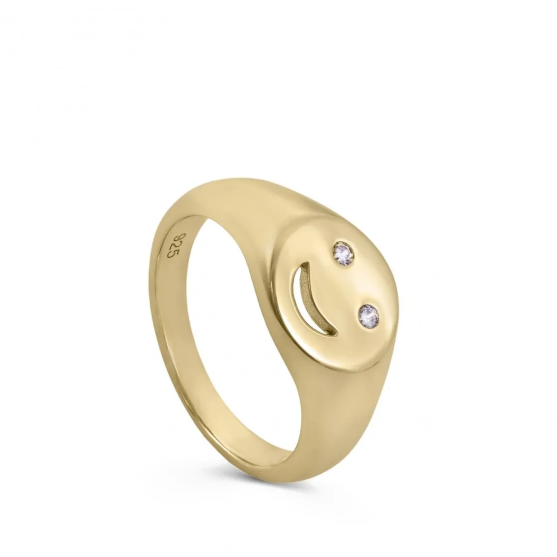 Anillo Sello | LINEARGENT Anillo sello diseño smile con circonitas y baño de oro