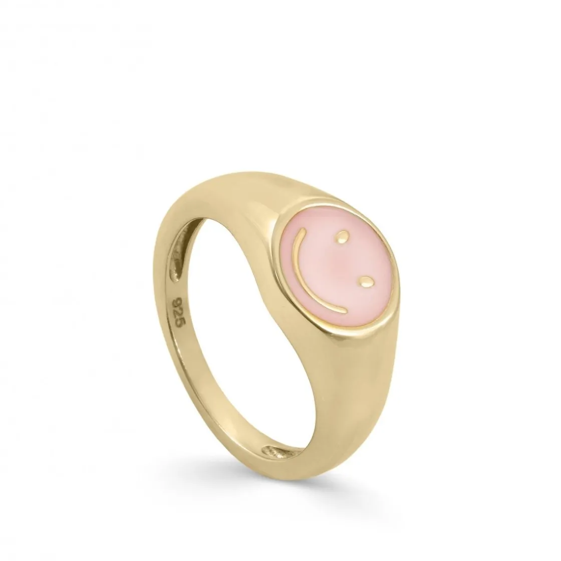 Anillos Dorados | Anillo Sello | LINEARGENT Anillo sello diseño smile con esmalte y baño de oro